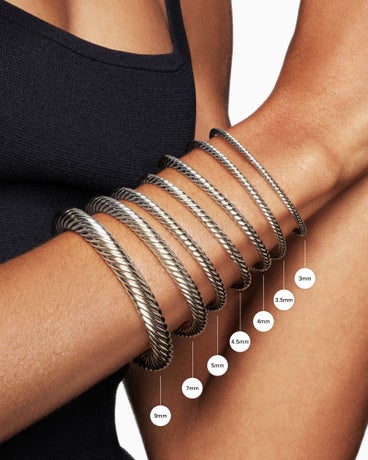 Bracelet « Cable » classique en argent massif avec onyx noir et diamants, 7 mm