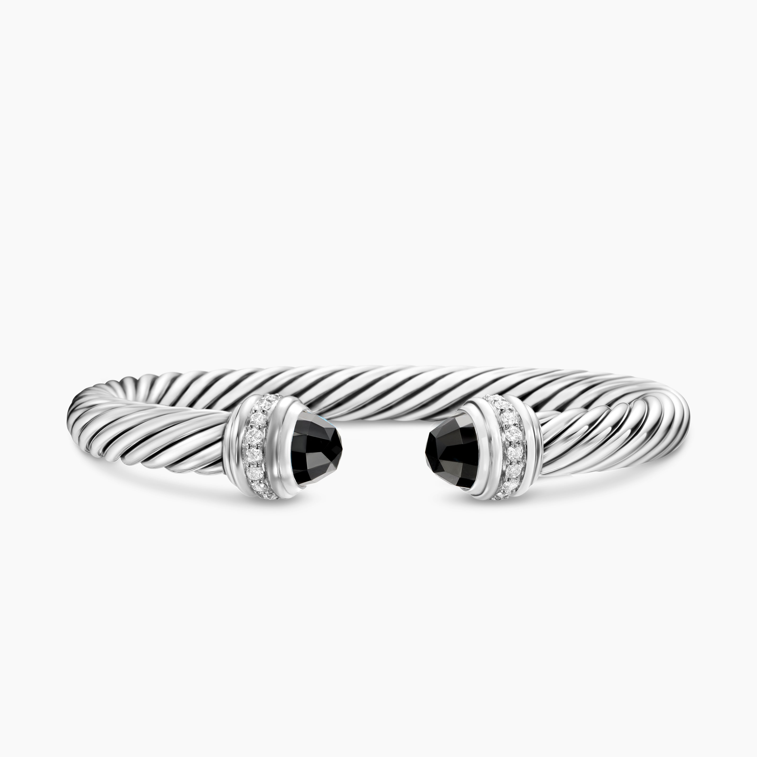 Womens Classic Cable Bracelet in Sterling Silver with Diamonds, 7mm