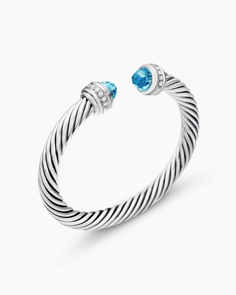 Womens Classic Cable Bracelet in Sterling Silver with Diamonds, 7mm