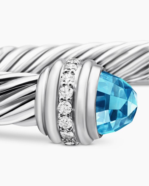 Womens Classic Cable Bracelet in Sterling Silver with Diamonds, 7mm