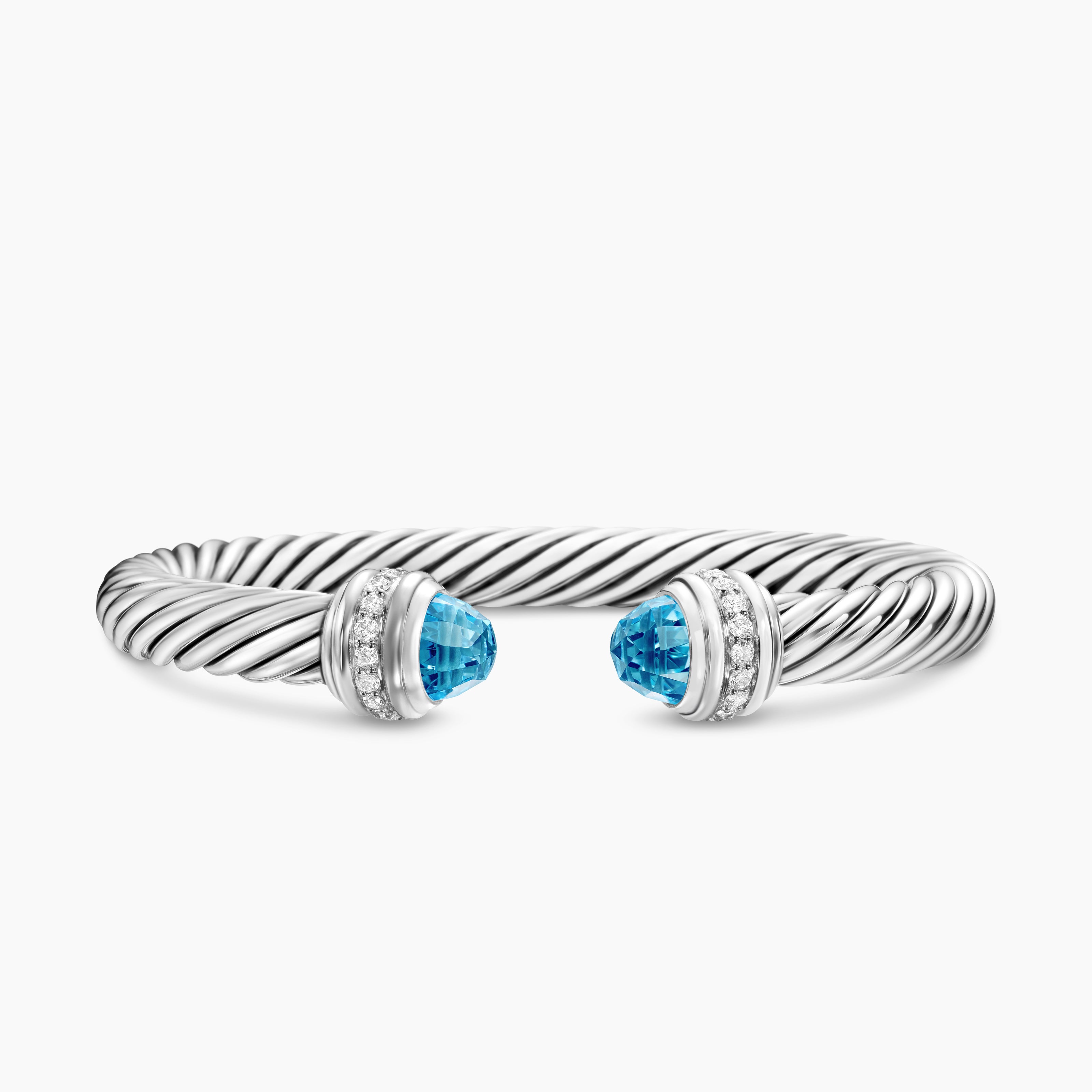 Womens Classic Cable Bracelet in Sterling Silver with Diamonds, 7mm