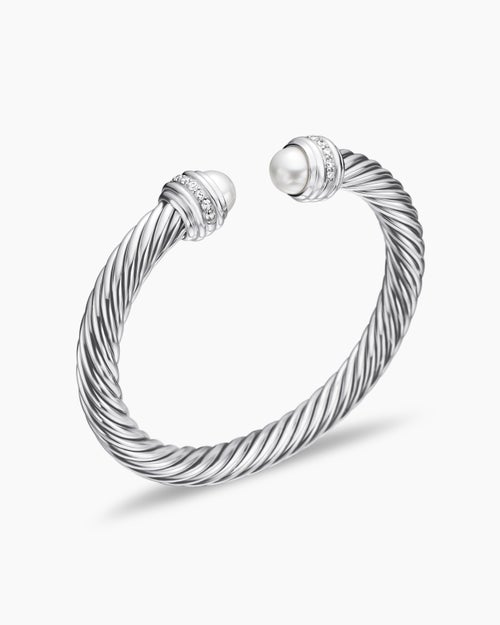Womens Classic Cable Bracelet in Sterling Silver with Diamonds, 7mm