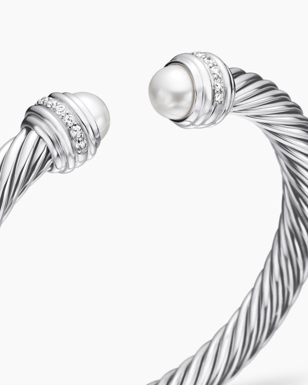 Classic Cable Bracelet in Sterling Silver with Diamonds, 7mm