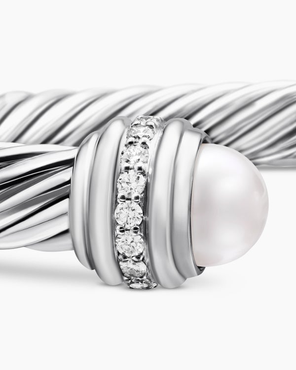 Classic Cable Bracelet in Sterling Silver with Diamonds, 7mm