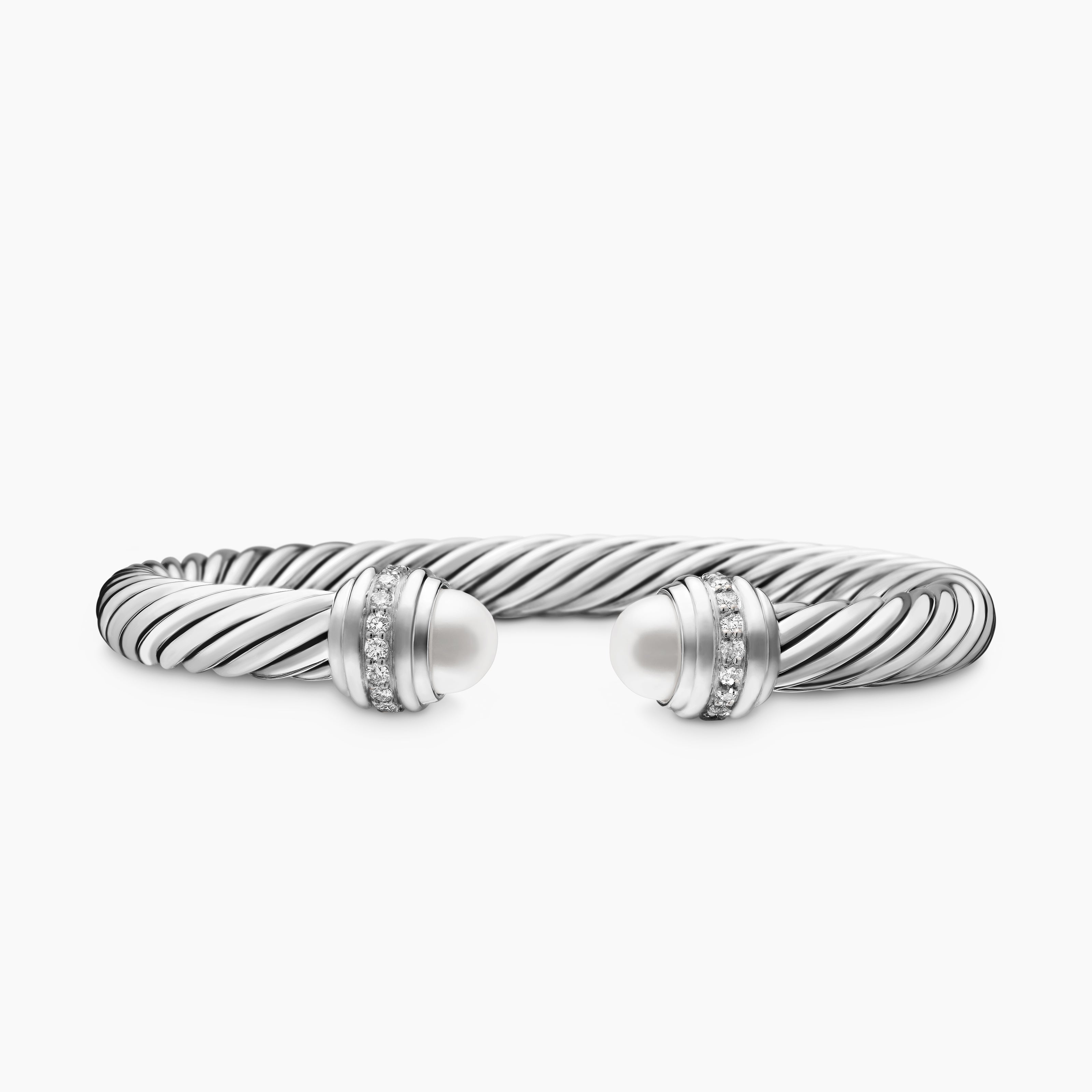 Womens Classic Cable Bracelet in Sterling Silver with Diamonds, 7mm