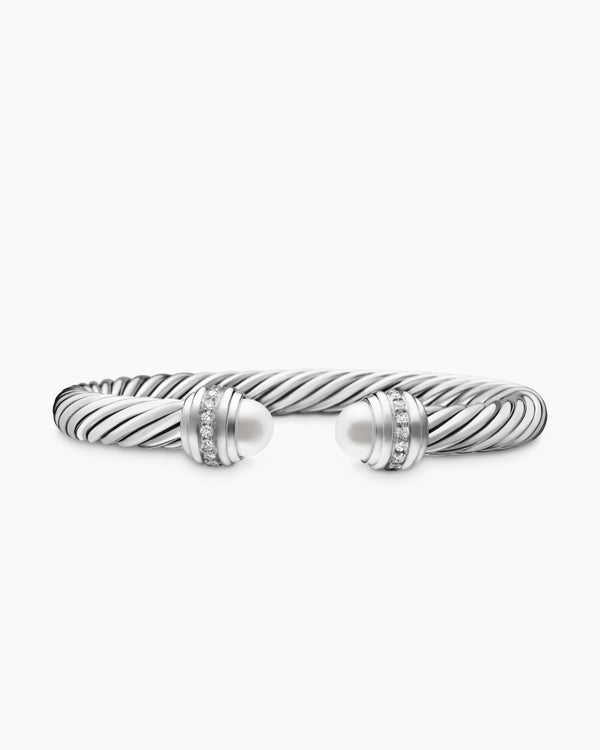 Classic Cable Bracelet in Sterling Silver with Diamonds, 7mm