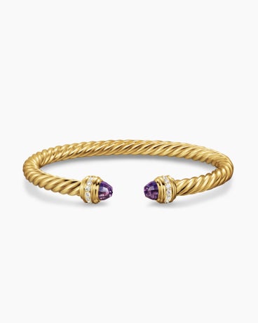 Classic Cablespira® Bracelet in 18K Yellow Gold with Amethyst and Diamonds, 5mm