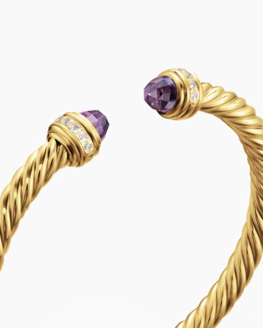 Classic Cablespira® Bracelet in 18K Yellow Gold with Amethyst and Diamonds, 5mm