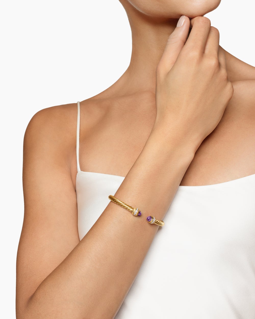 Womens Classic Cablespira Bracelet in 18K Yellow Gold with Diamonds, 5mm