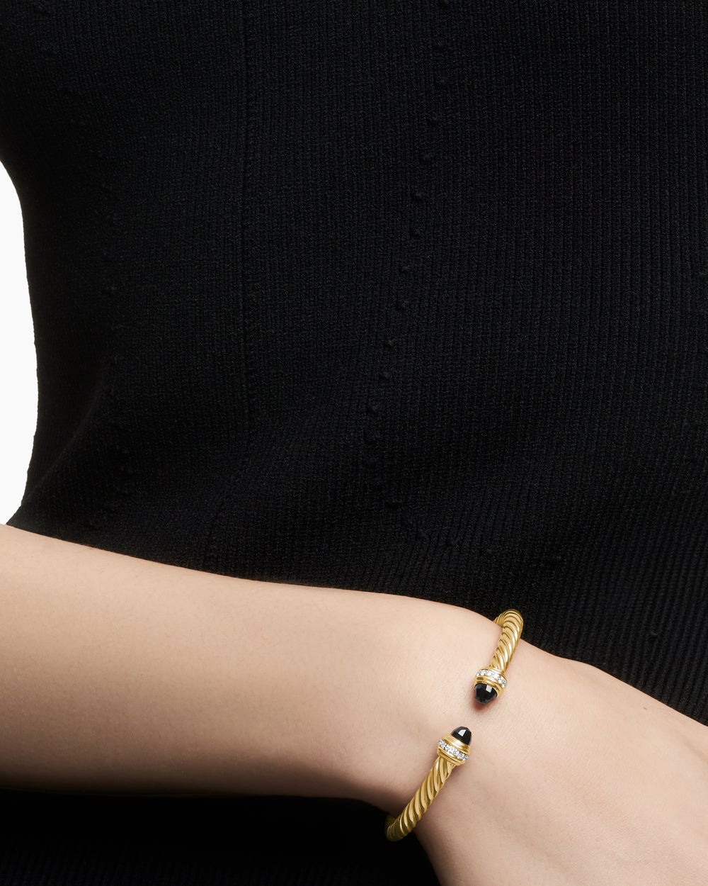 Womens Classic Cablespira® Bracelet in 18K Yellow Gold with Black Onyx and Diamonds, 5mm