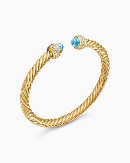 Womens Classic Cablespira Bracelet in 18K Yellow Gold with Diamonds, 5mm