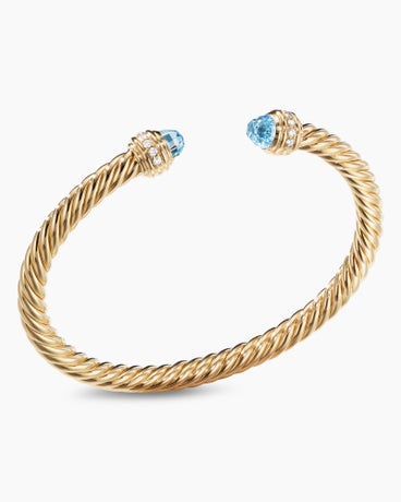 Classic Cablespira® Bracelet in 18K Yellow Gold with Blue Topaz and Diamonds, 5mm