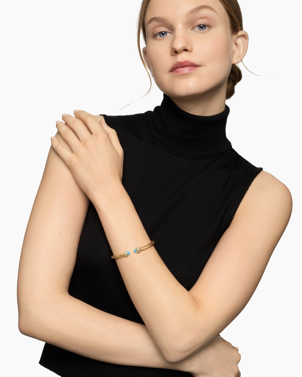 Womens Classic Cablespira Bracelet in 18K Yellow Gold with Diamonds, 5mm