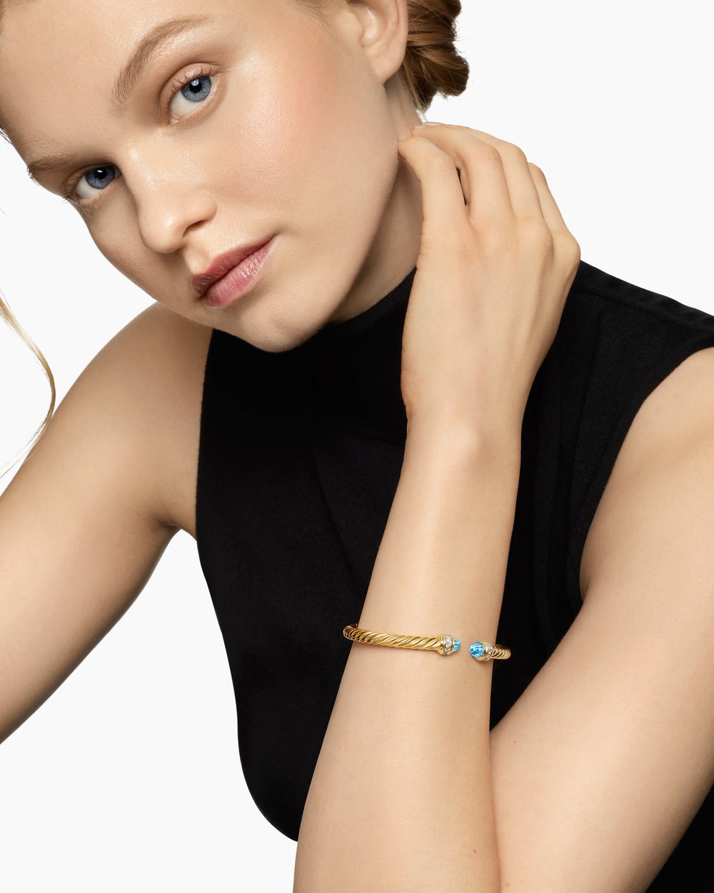 Womens Classic Cablespira Bracelet in 18K Yellow Gold with Diamonds, 5mm