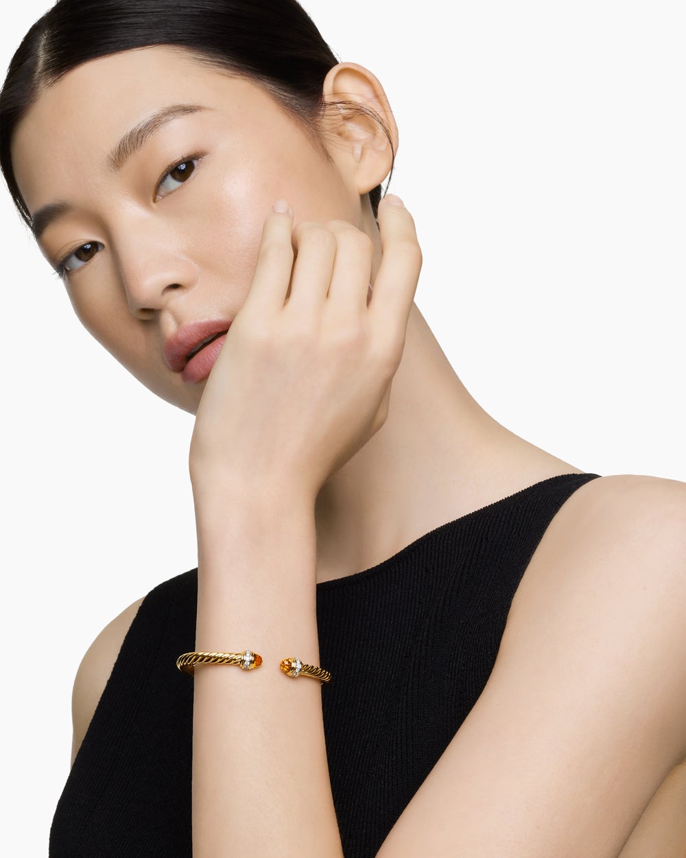 Womens Classic Cablespira Bracelet in 18K Yellow Gold with Diamonds, 5mm