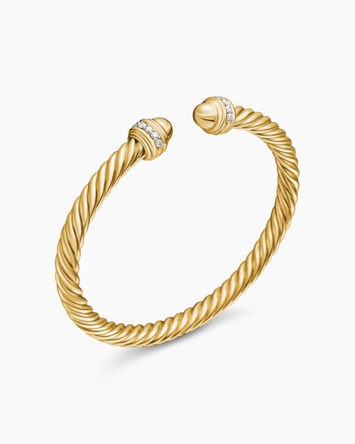 Womens Classic Cablespira® Bracelet in 18K Yellow Gold with Gold Domes and Diamonds, 5mm