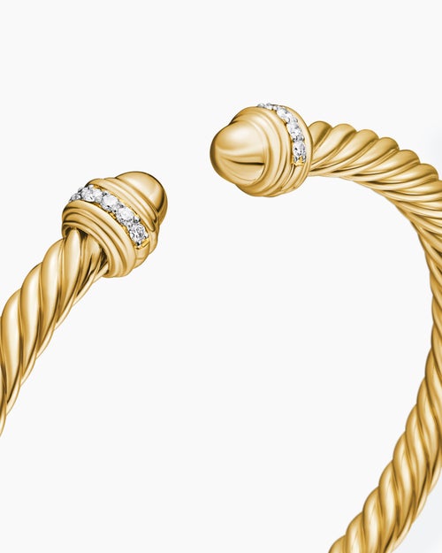 Womens Classic Cablespira® Bracelet in 18K Yellow Gold with Gold Domes and Diamonds, 5mm