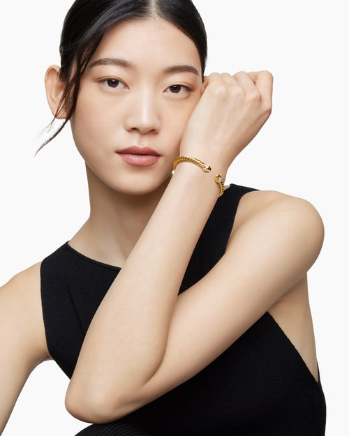 Womens Classic Cablespira® Bracelet in 18K Yellow Gold with Gold Domes and Diamonds, 5mm