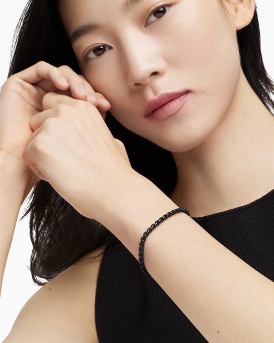 DY Bael Aire Colour Box Chain Bracelet in Black Acrylic with 14K Yellow Gold Accent, 4mm
