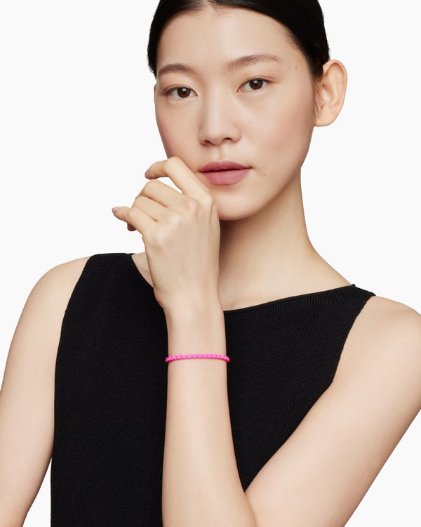 DY Bel Aire Color Box Chain Bracelet in Hot Pink Acrylic with 14K Rose Gold Accent, 4mm
