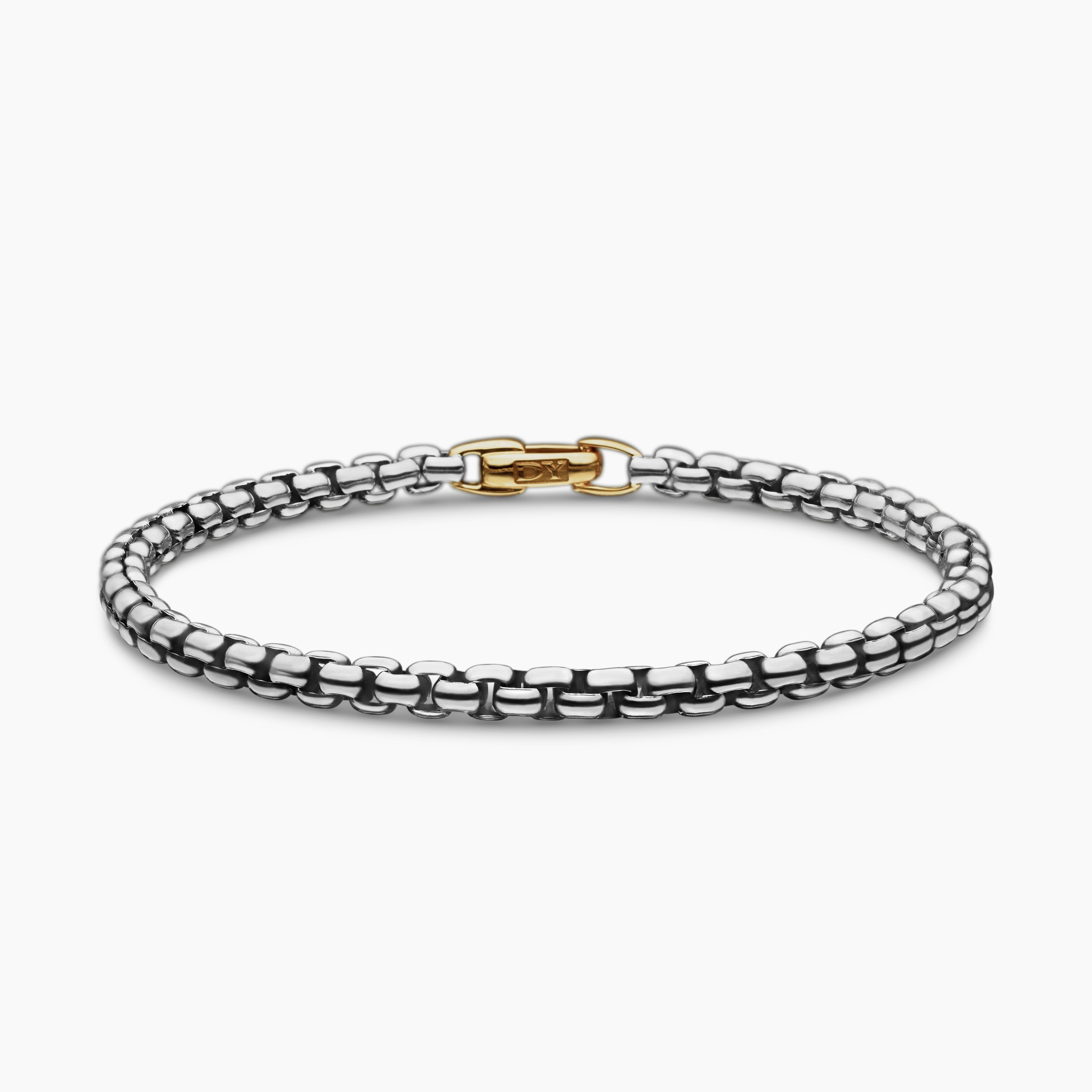 Womens DY Bel Aire Box Chain Bracelet in Sterling Silver with 14K Yellow Gold, 4mm