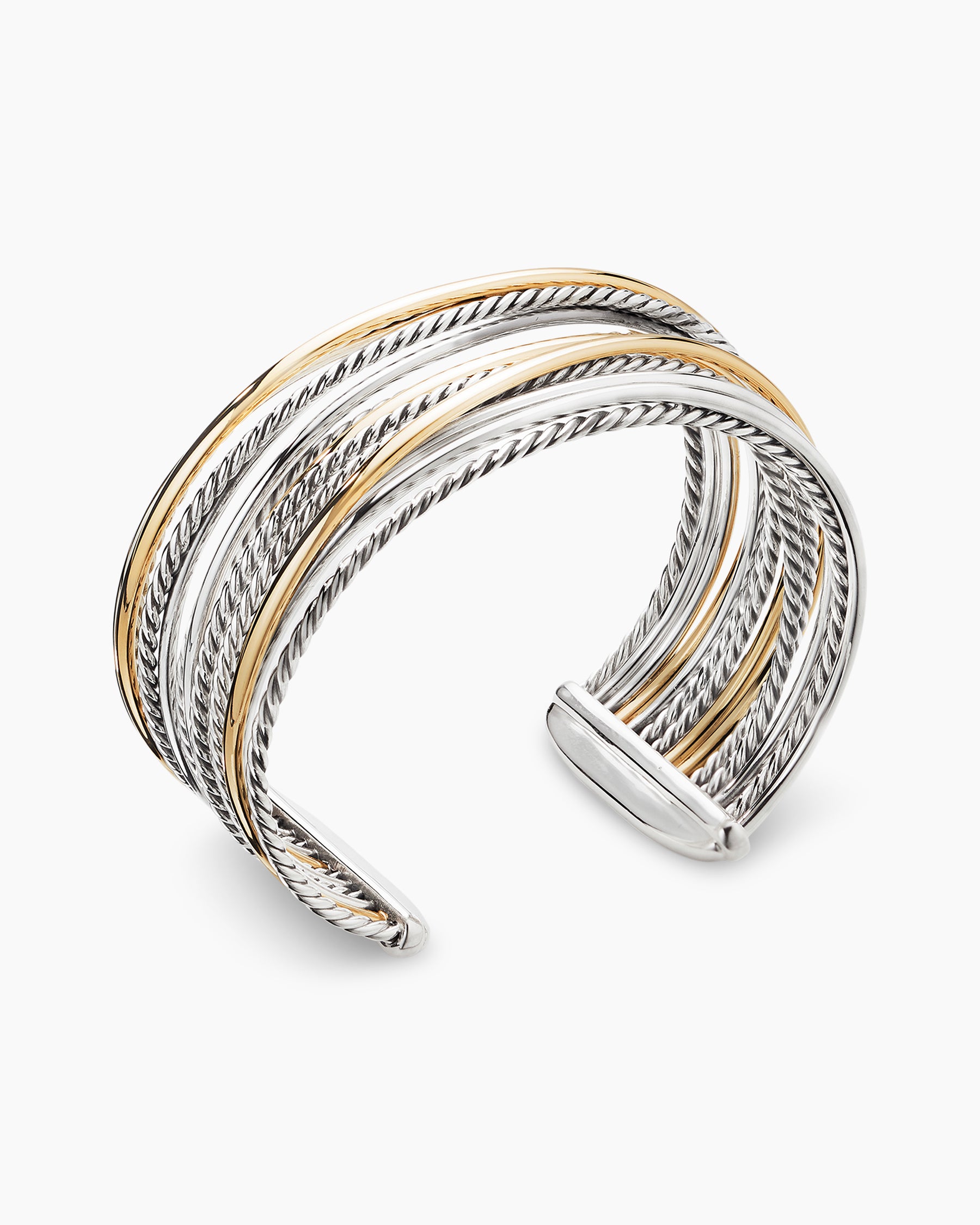 Crossover Two Row Cuff Bracelet in Sterling Silver with 18K Yellow Gold, 5mm