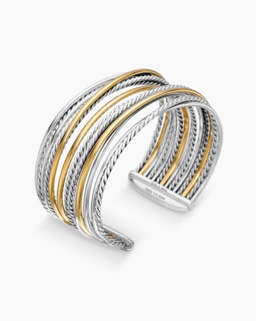 Crossover Cuff Bracelet in Sterling Silver with 18K Yellow Gold, 27.5mm