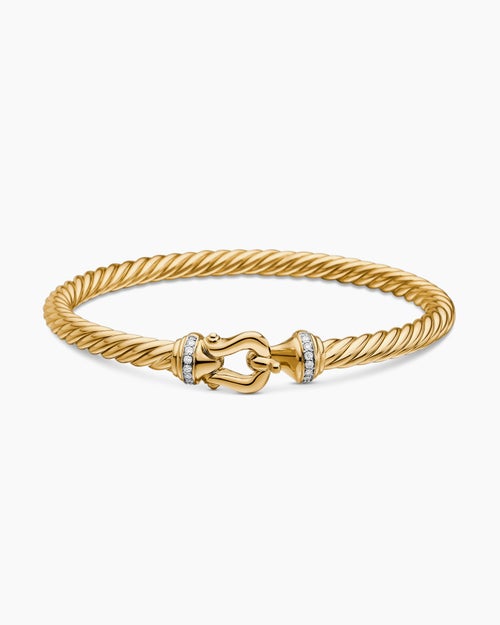 Womens Buckle Cablespira Bracelet in 18ct Yellow Gold with Diamonds, 5mm