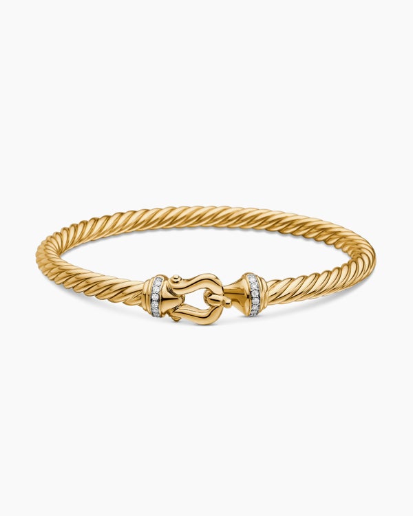 Buckle Cablespira Bracelet in 18K Yellow Gold with Diamonds, 5mm
