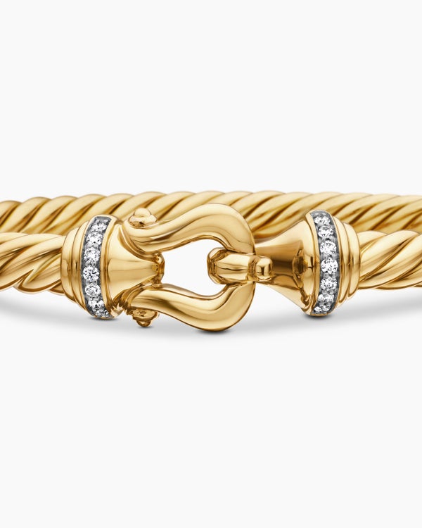 Buckle Cablespira Bracelet in 18K Yellow Gold with Diamonds, 5mm