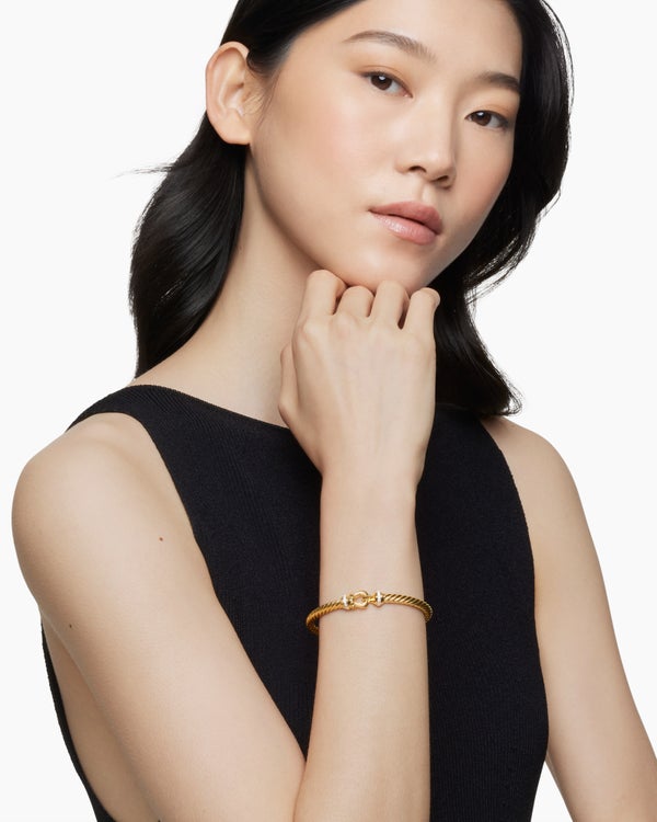 Buckle Cablespira Bracelet in 18K Yellow Gold with Diamonds, 5mm