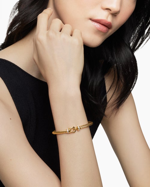 Womens Buckle Cablespira Bracelet in 18K Yellow Gold with Diamonds, 5mm