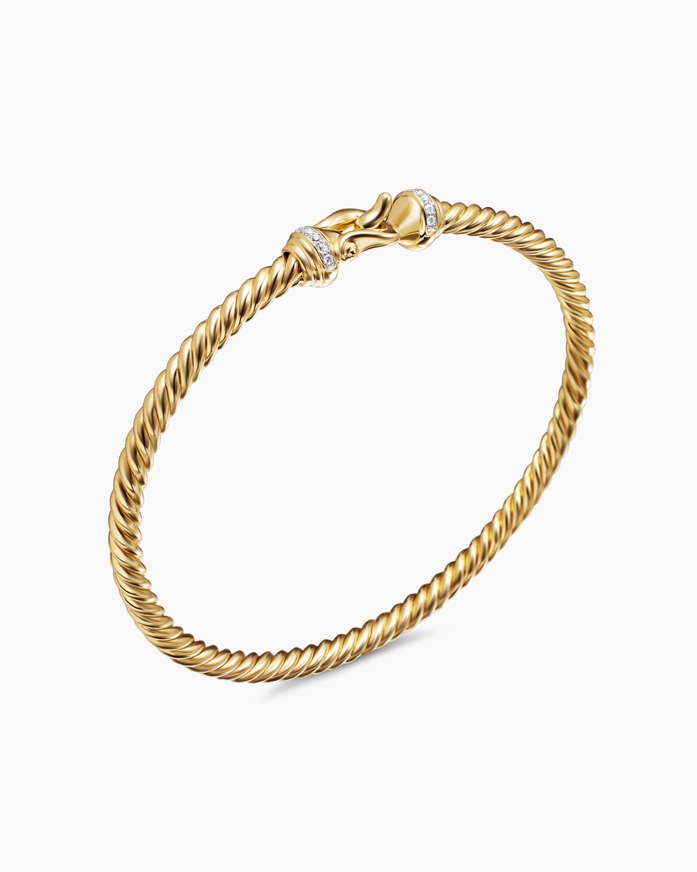 Womens Buckle Cablespira Bracelet in 18K Yellow Gold with Diamonds, 3.5mm