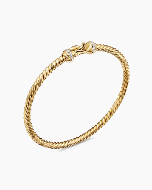 Womens Buckle Cablespira Bracelet in 18K Yellow Gold with Diamonds, 3.5mm