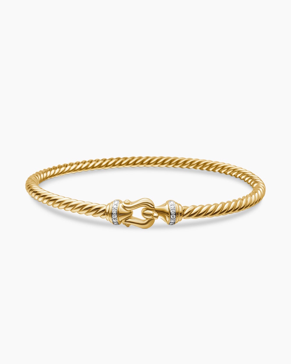 Womens Buckle Cablespira Bracelet in 18K Yellow Gold with Diamonds, 3.5mm