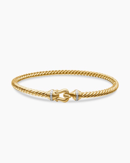 Womens Buckle Cablespira Bracelet in 18K Yellow Gold with Diamonds, 3.5mm