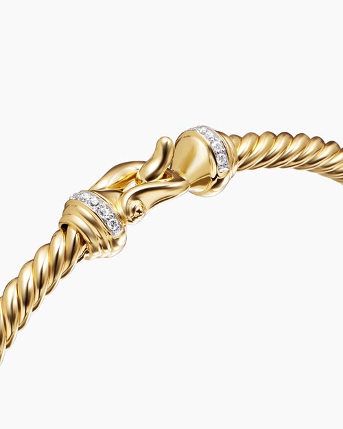 Womens Buckle Cablespira Bracelet in 18ct Yellow Gold with Diamonds, 3.5mm