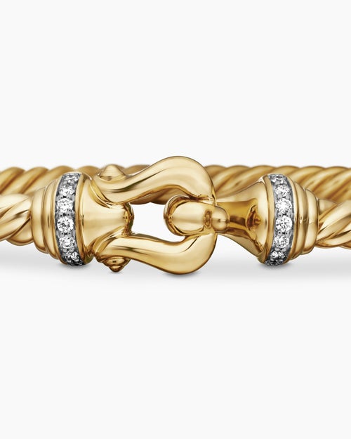 Womens Buckle Cablespira® Bracelet in 18K Yellow Gold with Diamonds, 3.5mm