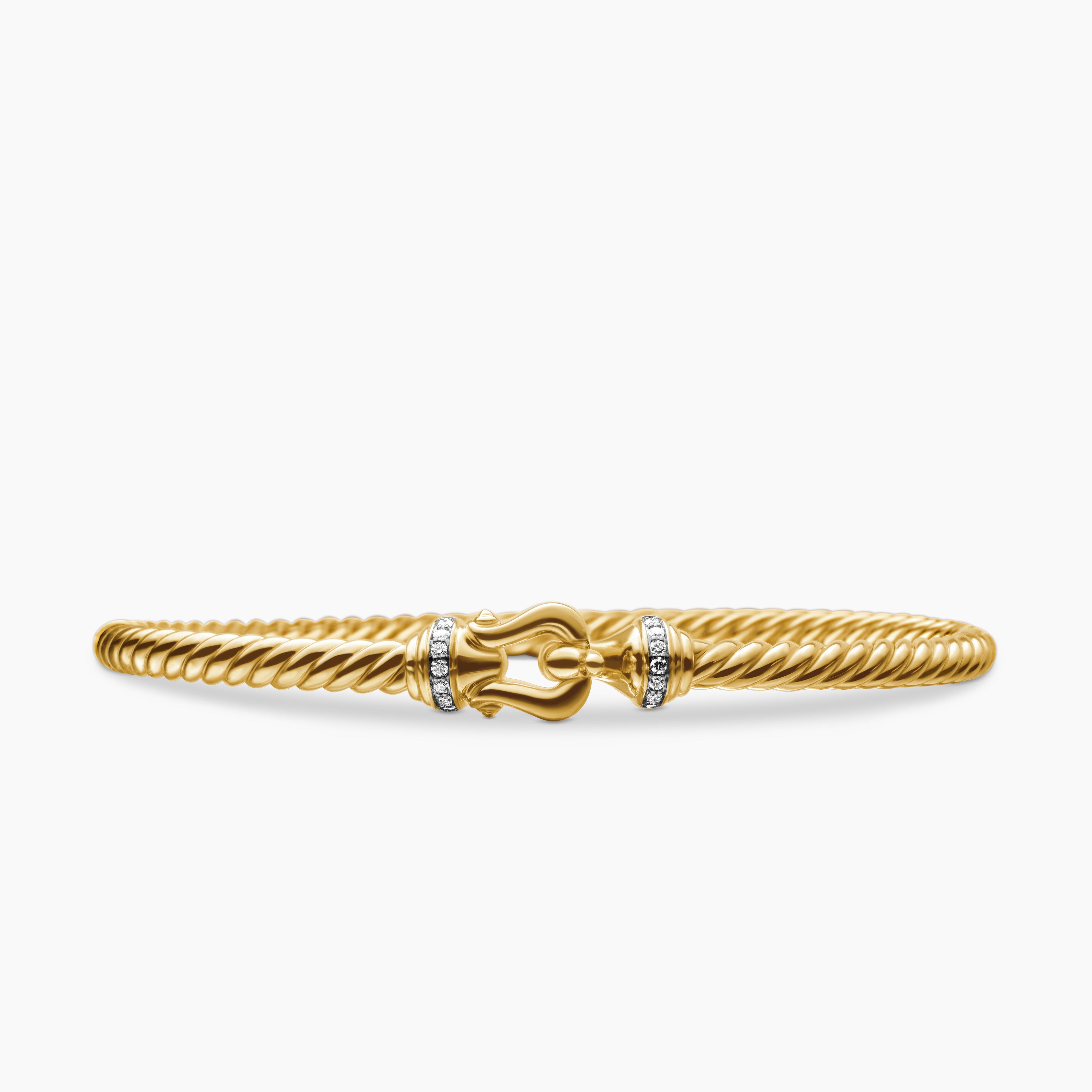 Womens Buckle Cablespira Bracelet in 18K Yellow Gold with Diamonds, 3.5mm