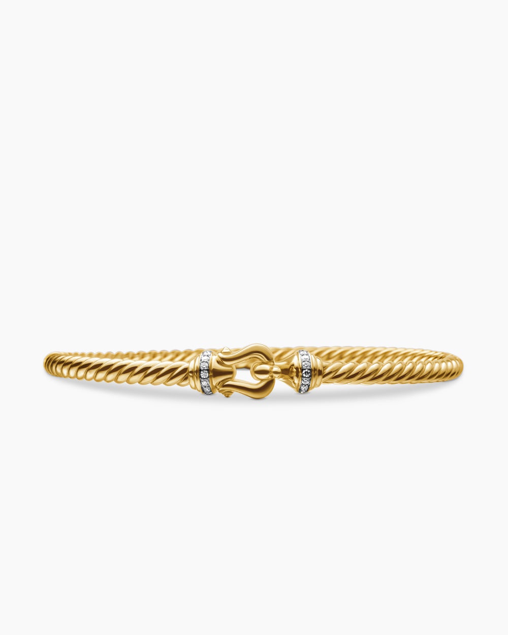 Womens Buckle Cablespira Bracelet in 18K Yellow Gold with Diamonds, 3.5mm