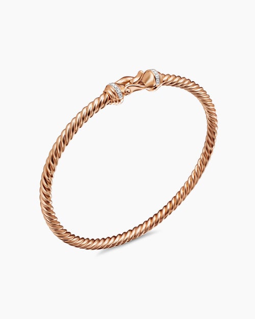 Womens Buckle Cablespira® Bracelet in 18K Rose Gold with Diamonds, 3.5mm