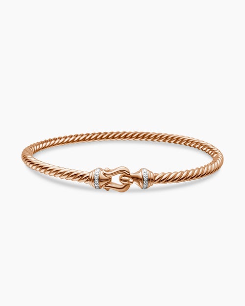 Womens Buckle Cablespira Bracelet in 18K Rose Gold with Diamonds, 3.5mm