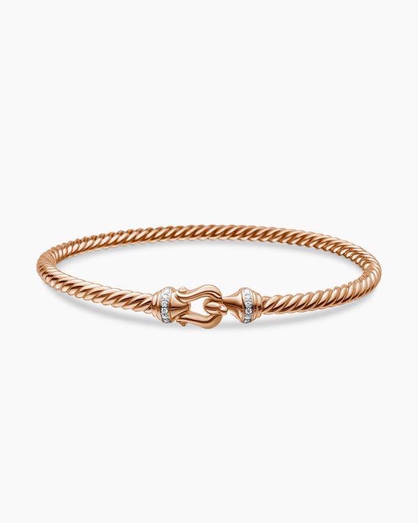 Buckle Cablespira Bracelet in 18K Rose Gold with Diamonds, 3.5mm
