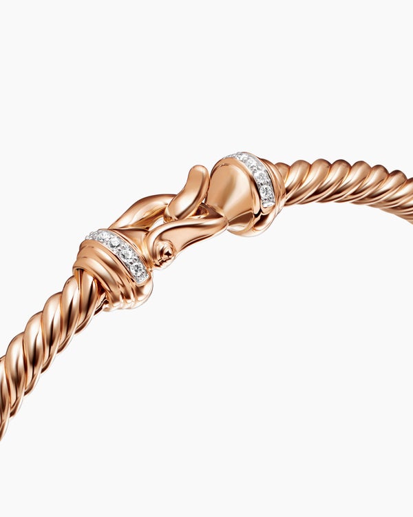 Buckle Cablespira Bracelet in 18K Rose Gold with Diamonds, 3.5mm