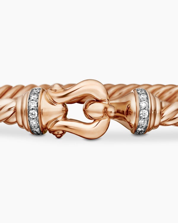 Buckle Cablespira Bracelet in 18K Rose Gold with Diamonds, 3.5mm