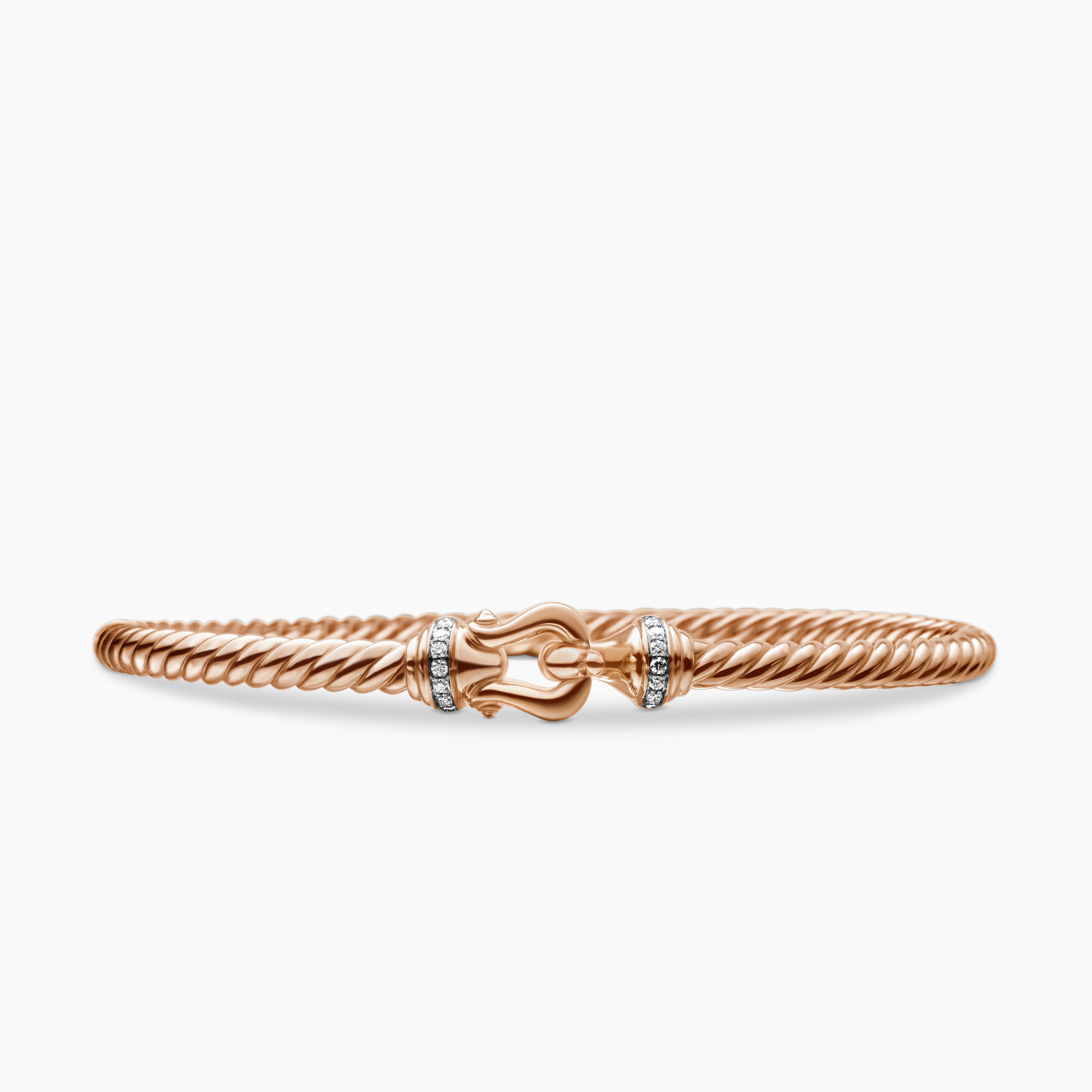 Womens Buckle Cablespira Bracelet in 18K Rose Gold with Diamonds, 3.5mm
