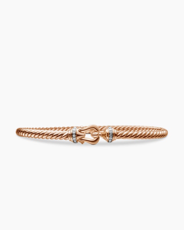 Buckle Cablespira Bracelet in 18K Rose Gold with Diamonds, 3.5mm