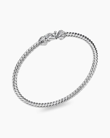 Buckle Cablespira® Bracelet in 18K White Gold with Diamonds, 3.5mm