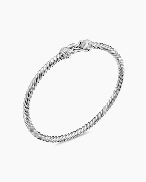 Womens Buckle Cablespira® Bracelet in 18K White Gold with Diamonds, 3.5mm