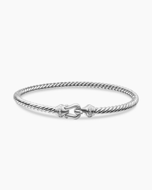 Womens Buckle Cablespira Bracelet in 18K White Gold with Diamonds, 3.5mm